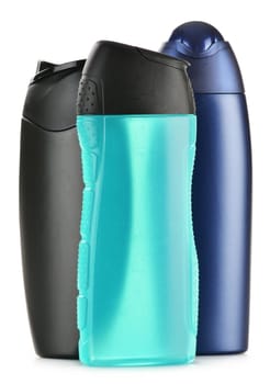 Composition with plastic bottles of body care and beauty products