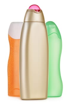 Composition with plastic bottles of body care and beauty products