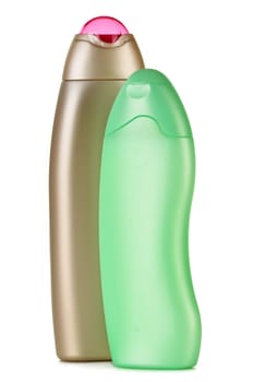 Composition with plastic bottles of body care and beauty products