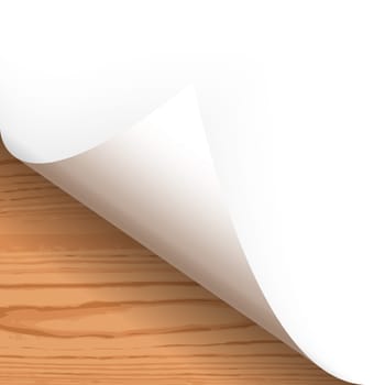 Paper lower left corner with wooden background