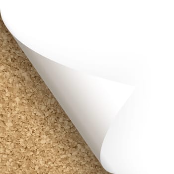 Paper lower left corner with cork background