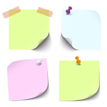 collection of sticky papers with pin needle,adhesive tape