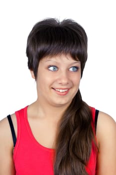 Smiling blue-eyed young girl on a white background. portrait