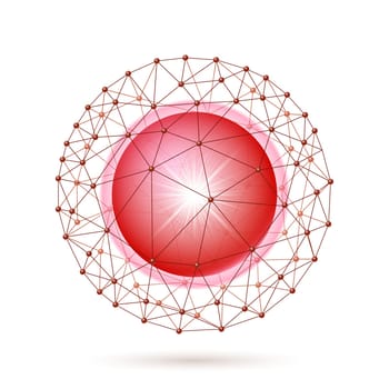 Bright red ball inside the internet grid on a white background