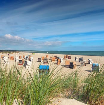Beach baskets by the sea