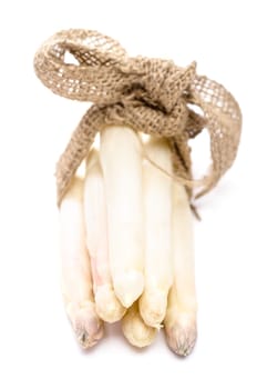 White asparagus on a white background in portrait format