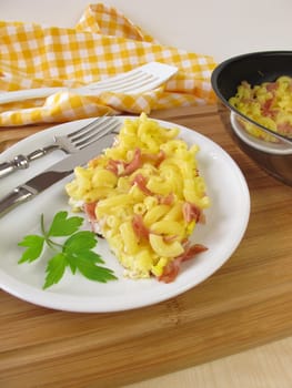 Omelette with pasta,egg and ham
