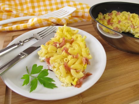 Omelette with pasta,egg and ham