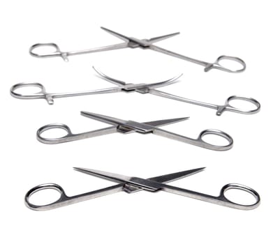 Surgical instruments isolated on white background