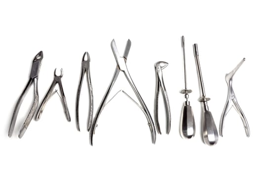 Surgical instruments isolated on white background