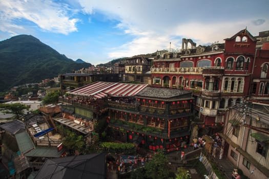 New Taipei City, Taiwan - June 30, 2014: Hillside teahouses in Jiufen, Taiwan.