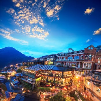 New Taipei City, Taiwan - June 30, 2014: Hillside teahouses in Jiufen, Taiwan.