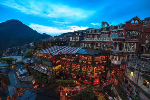 New Taipei City, Taiwan - June 30, 2014: Hillside teahouses in Jiufen, Taiwan.