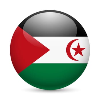Flag of Sahrawi Arab Democratic Republic as round glossy icon. Button with flag design