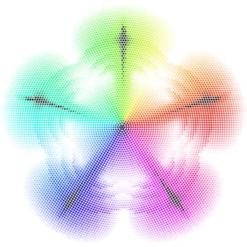 Pentagonal different colored mosaic. The white background.
