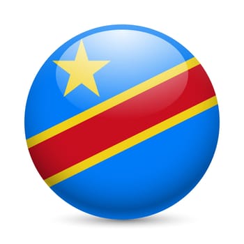 Flag of Democratic Republic of the Congo as round glossy icon. Button with flag design