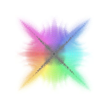 Different colored mosaic with four rays. Rainbow.