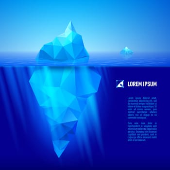 big blue iceberg drifting in the sea. Half of it is under water.
