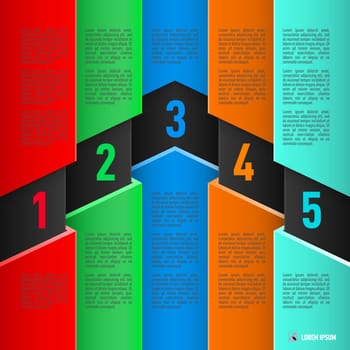 Infographics in paper style with colorful sheets numbered items from one to five