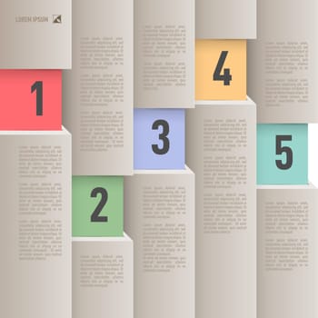 Paper style infographics with colored numbered items from one to five