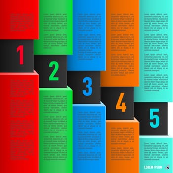 Infographics in paper style with colorful sheets and descending numbered items from one to five