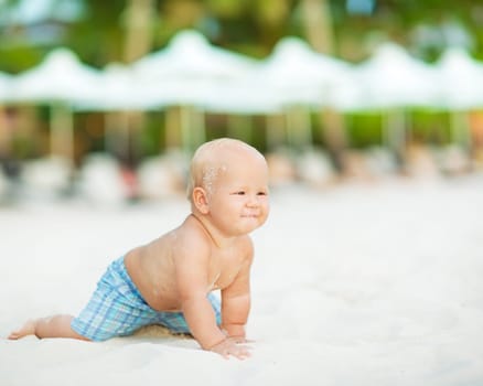 Cute baby on the tropical beach
