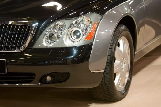A close up shot (front view) of sportive car