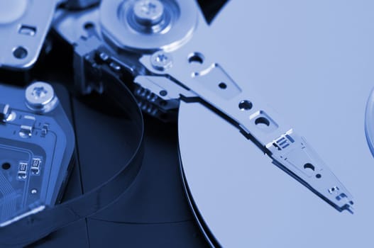 Closeup of disk surface and drive head