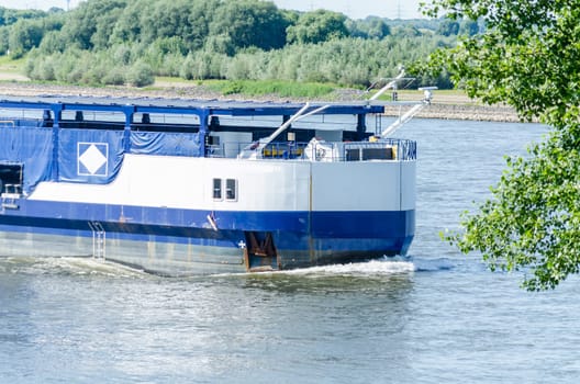 A tanker on the Rhine near Meerbusch,it is designed for sailing on inland waters and inland waterways.