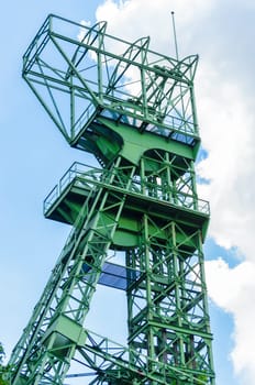 Mining colliery tower on a disused colliery as a monument.