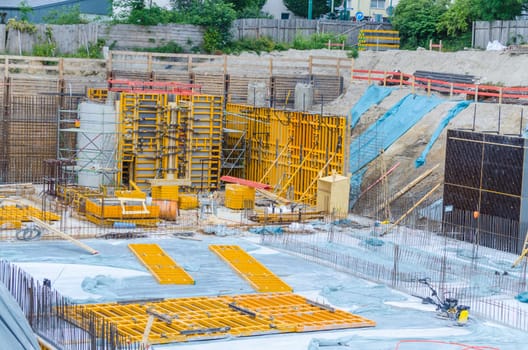 View of the foundation of a large construction site.