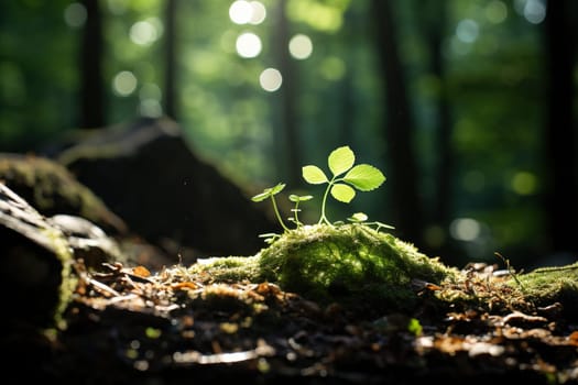 Flora of forest land close-up, nature ecology.