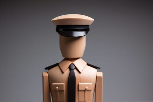 Policeman. A wooden man in a policeman's suit and cap.