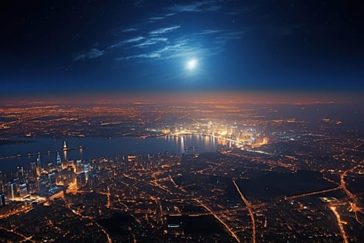 Night city lights, night city, view from space.