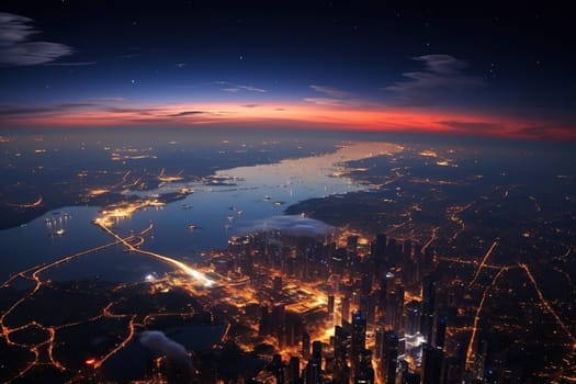 Night city lights, night city, view from space.