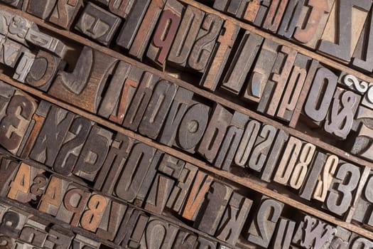 Collection of various wood type letters for printing
