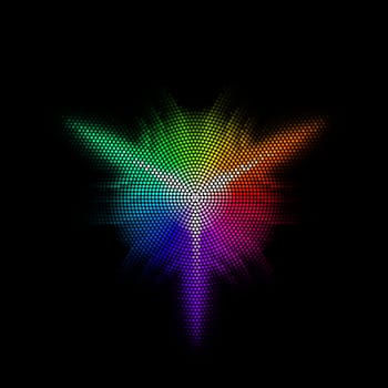 Different colored mosaic with three rays. Black backdrop.