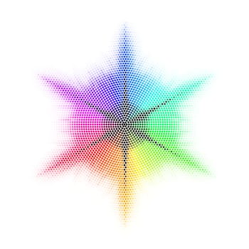 Different colored mosaic with six rays. Rainbow.