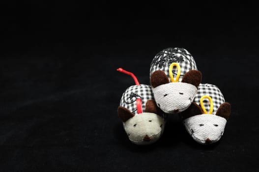 Toy Mouse Made of Cotton Cloth on a Black Background