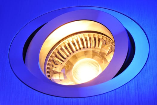 Macrodetail of a warm white COB LED in blue light