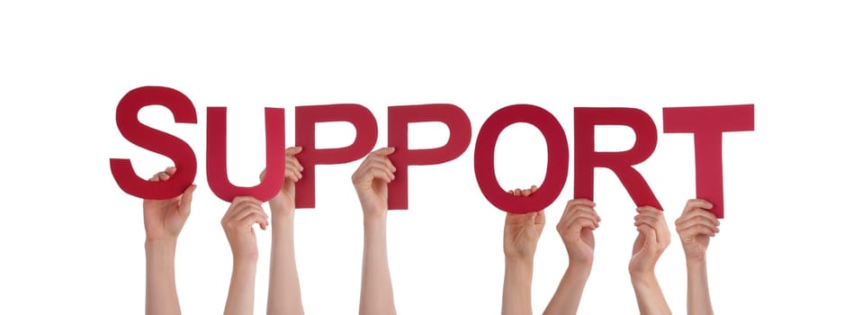 Many People Holding the Red Word Support, Isolated