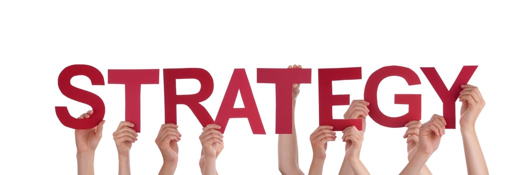 Many People Holding the Red Word Strategy, Isolated