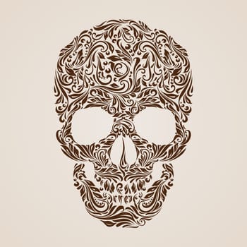 Floral pattern in the shape of a skull on a beige background. Day of the Dead