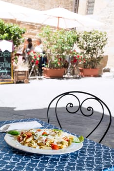 Plate with italian pasta. Vintage italian restaurant