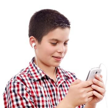 Young boy searching something on a smart phone