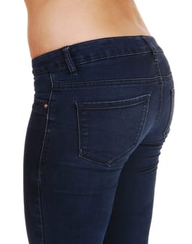 The butt from the back of a young woman in jeans with a great figure,.isolated on white background..