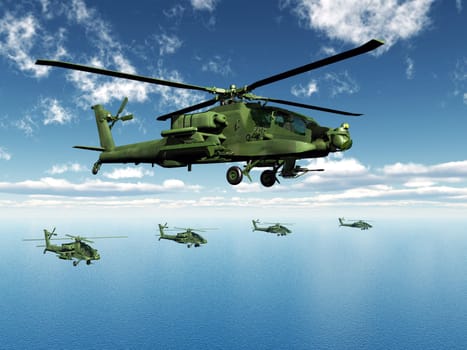 Computer-generated 3D illustration with Apache helicopters