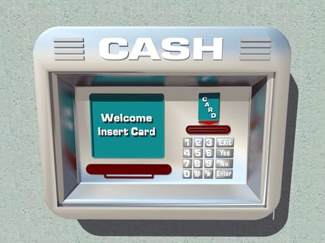 Computer-generated 3D illustration with an ATM