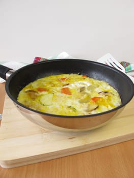 Rice tortilla in the pan