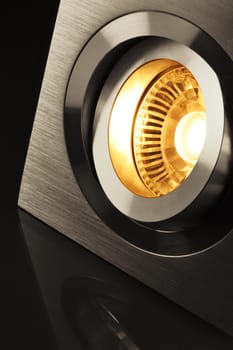 Macrodetail of a warm white COB LED in aluminium frame
